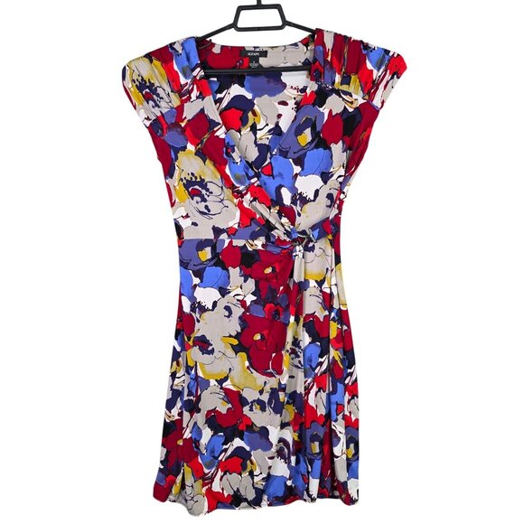 Womens Alfani Multicolor Floral Wrap Dress Short Sleeve Polyester Spandex Size S - Picture 1 of 7